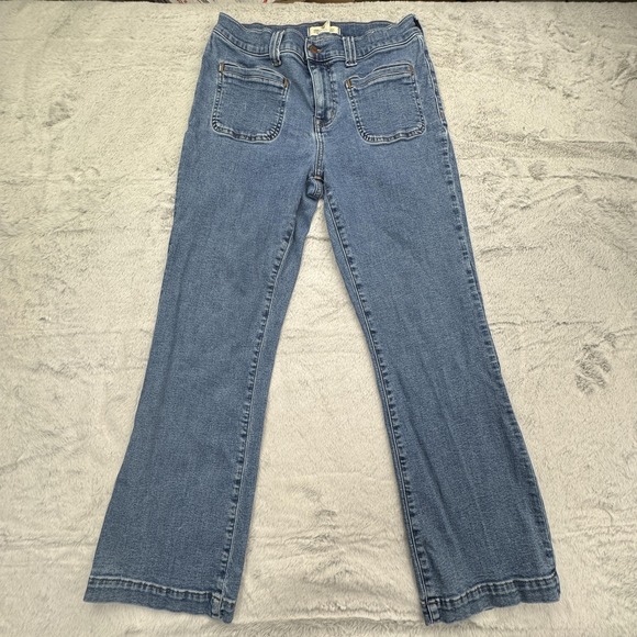 Madewell Jeans Womens 29 Blue Flared Mid Rise Kick Out Denim Stretch Medium Wash - Picture 1 of 9